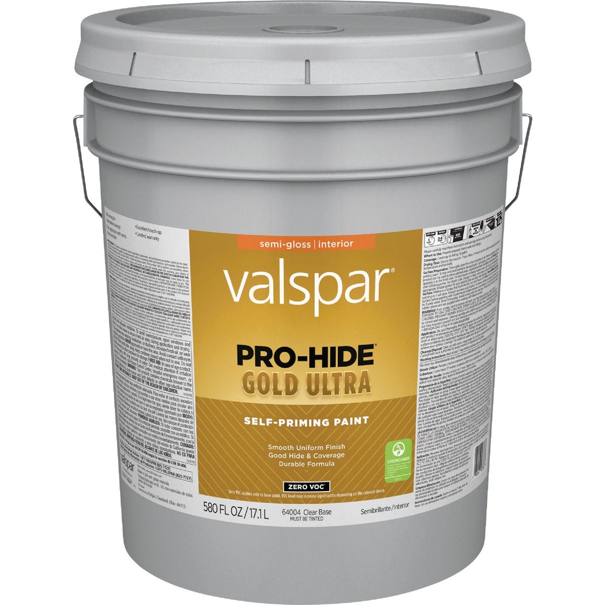 Valspar Pro Hide Gold Ultra Zero VOC Interior Semi-Gloss Paint, Clear Base, 5 Gal.