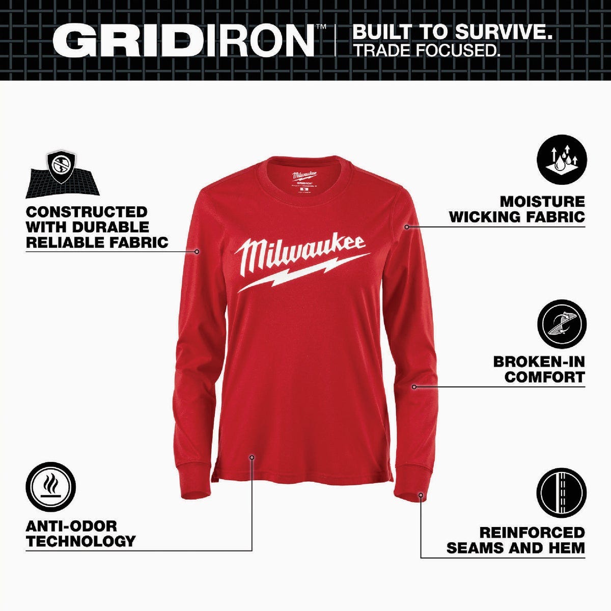 Milwaukee GRIDIRON Women's XL Red Long Sleeve Logo T-Shirt - photo 3