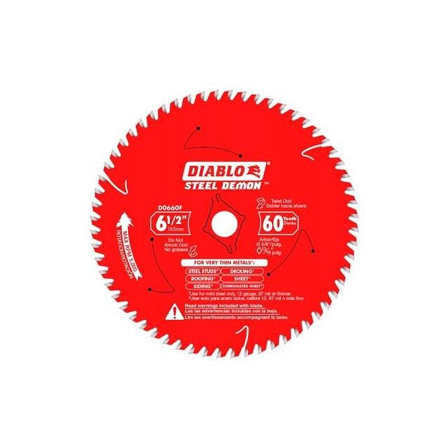 Diablo Steel Demon 6-1/2 In. 60-Tooth Thin Metal Circular Saw Blade Diablo Steel Demon 6-1/2 In. 60-Tooth Thin Metal Circular Saw Blade