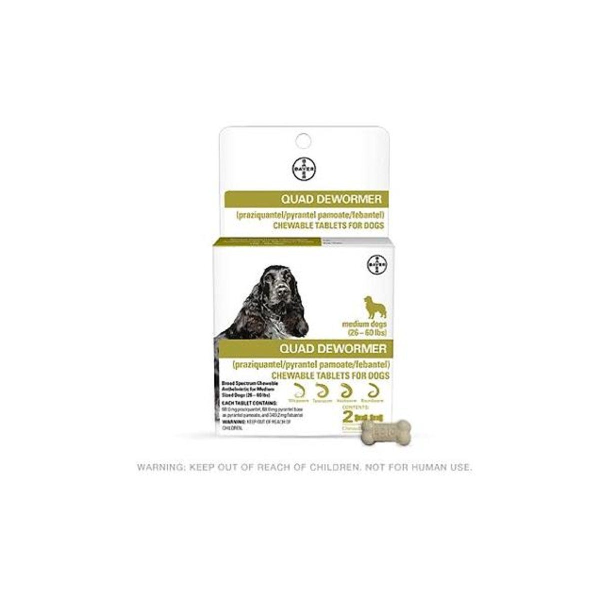 Bayer Chewabale Quad Dewormer Tablets for Medium Dogs 26-60 Lb. (2-Pack)