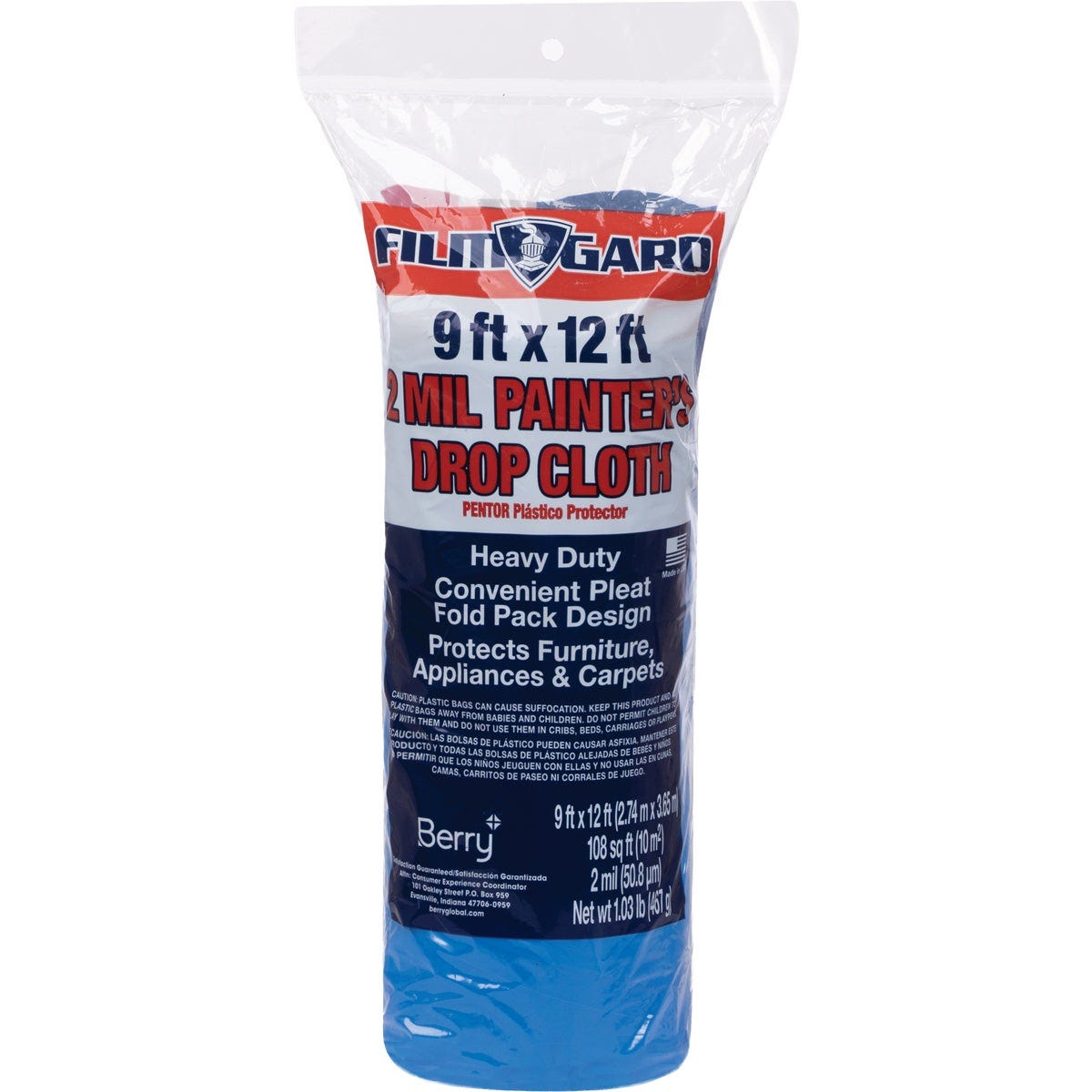Film-Gard 9 Ft. x 12 Ft. Blue Plastic Drop Cloth - photo 2