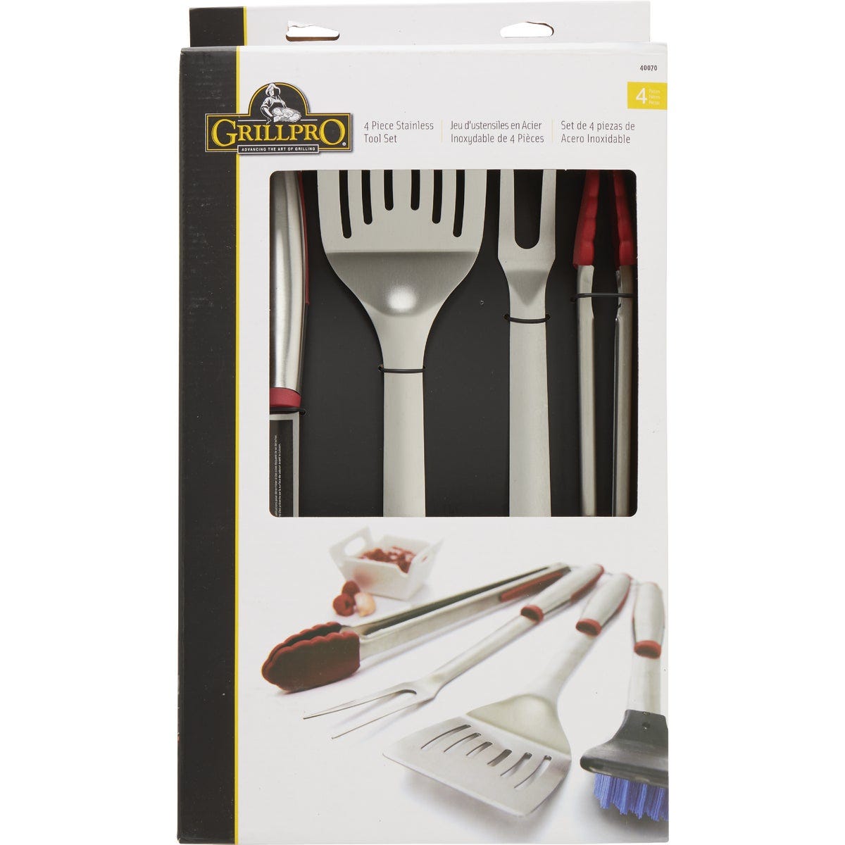 GrillPro Rubber Insert Handle Stainless Steel 4-Piece Barbeque Tool Set - photo 2