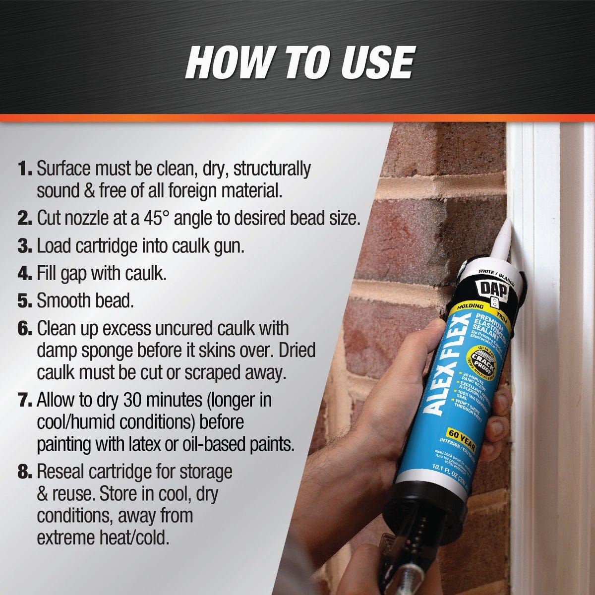 Dap Alex Flex 10.1 Oz. Premium Molding & Trim Acrylic Latex Siliconized Sealant, White - photo 3 Dap Alex Flex 10.1 Oz. Premium Molding & Trim Acrylic Latex Siliconized Sealant, White - photo 3