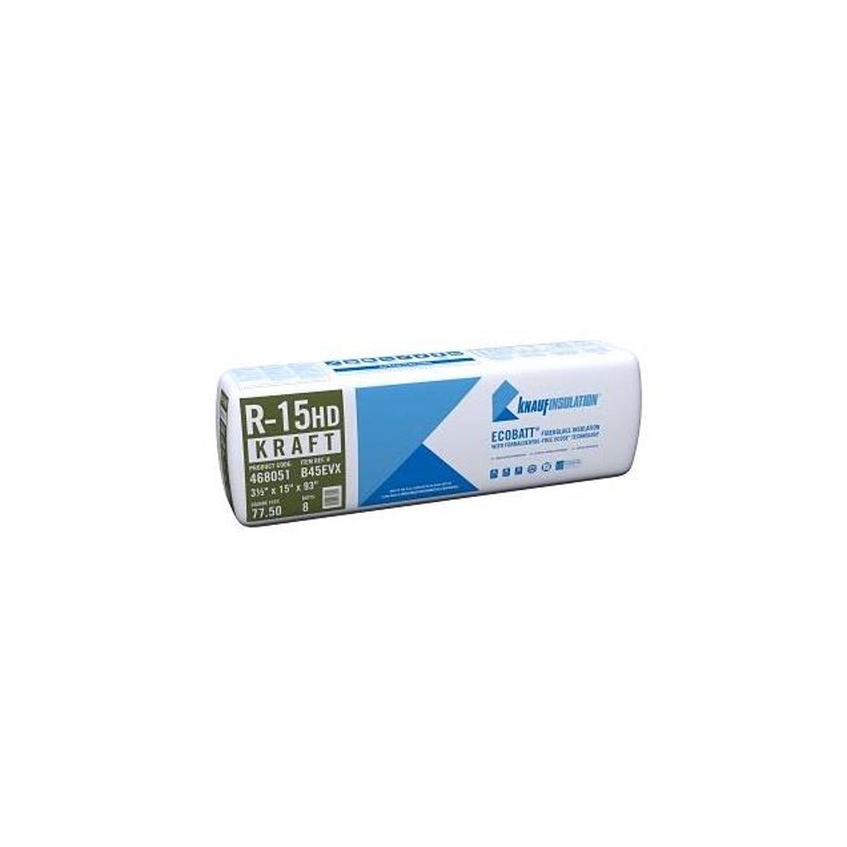 Knauf Insulation R-15 Kraft Faced Fiberglass Insulation Batt, Heavy-Duty, 15 x 93 In. Knauf Insulation R-15 Kraft Faced Fiberglass Insulation Batt, Heavy-Duty, 15 x 93 In.