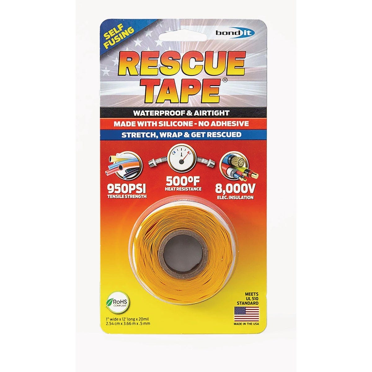 Rescue Tape Yellow 1 In. x 12 Ft. Self-Sealing Tape