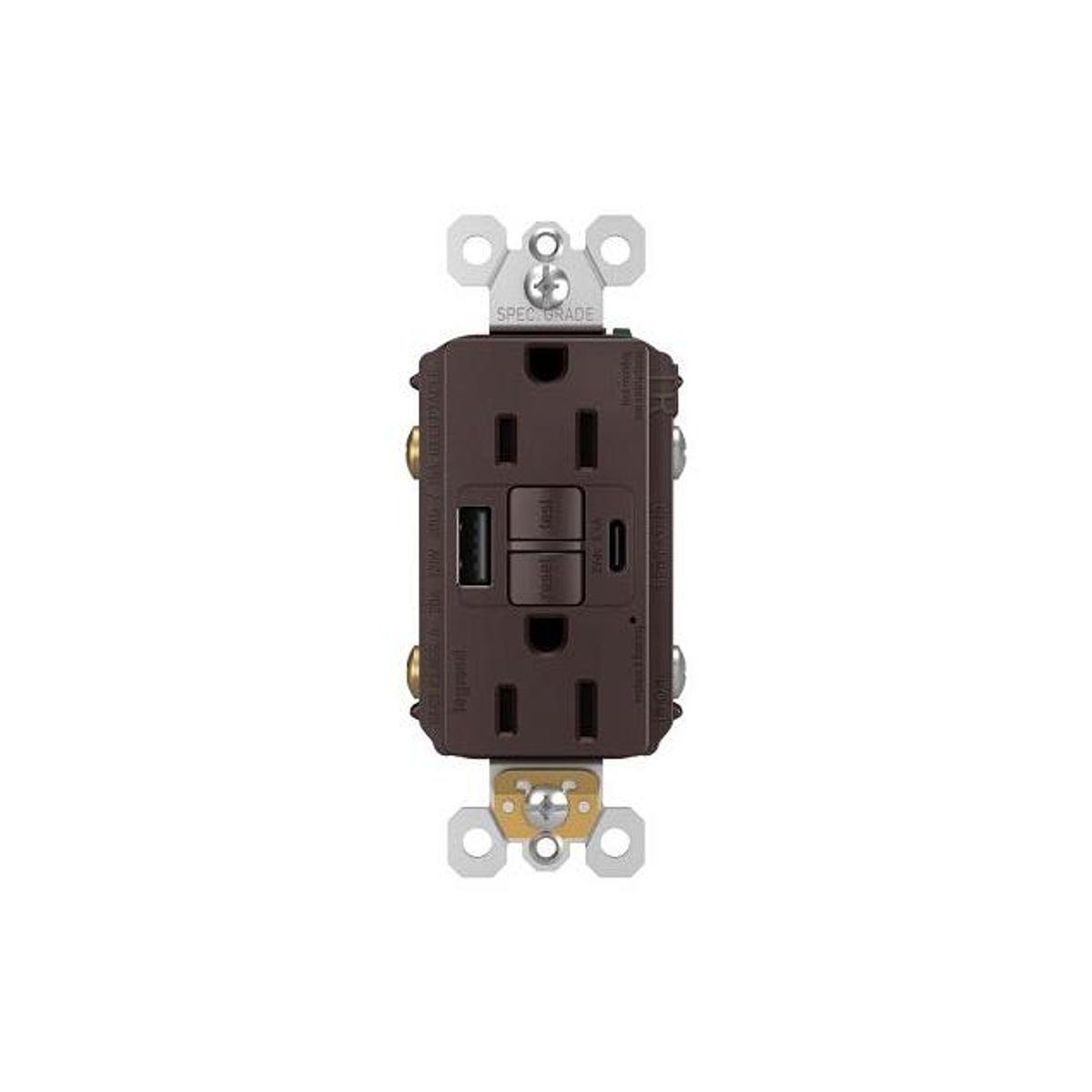 Legrand Pass & Seymour Radiant 15A Dark Bronze Tamper-Resistant Self-Test GFCI USB Type-A/C Outlet