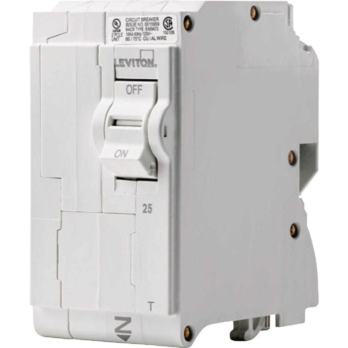 Leviton 25A Double-Pole Plug-On Standard Branch Thermal Magnetic Trip Circuit Breaker Leviton 25A Double-Pole Plug-On Standard Branch Thermal Magnetic Trip Circuit Breaker