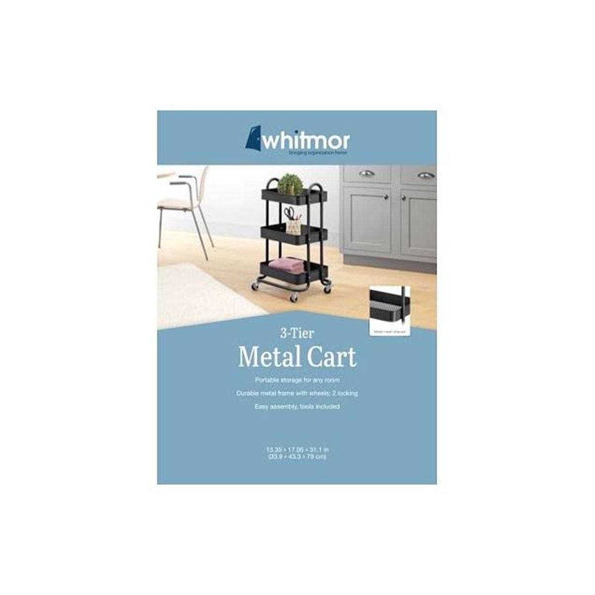 Whitmor 13.35 In. x 17 In. x 31 In. Black 3-Tier Metal Shelf Utility Cart - photo 2