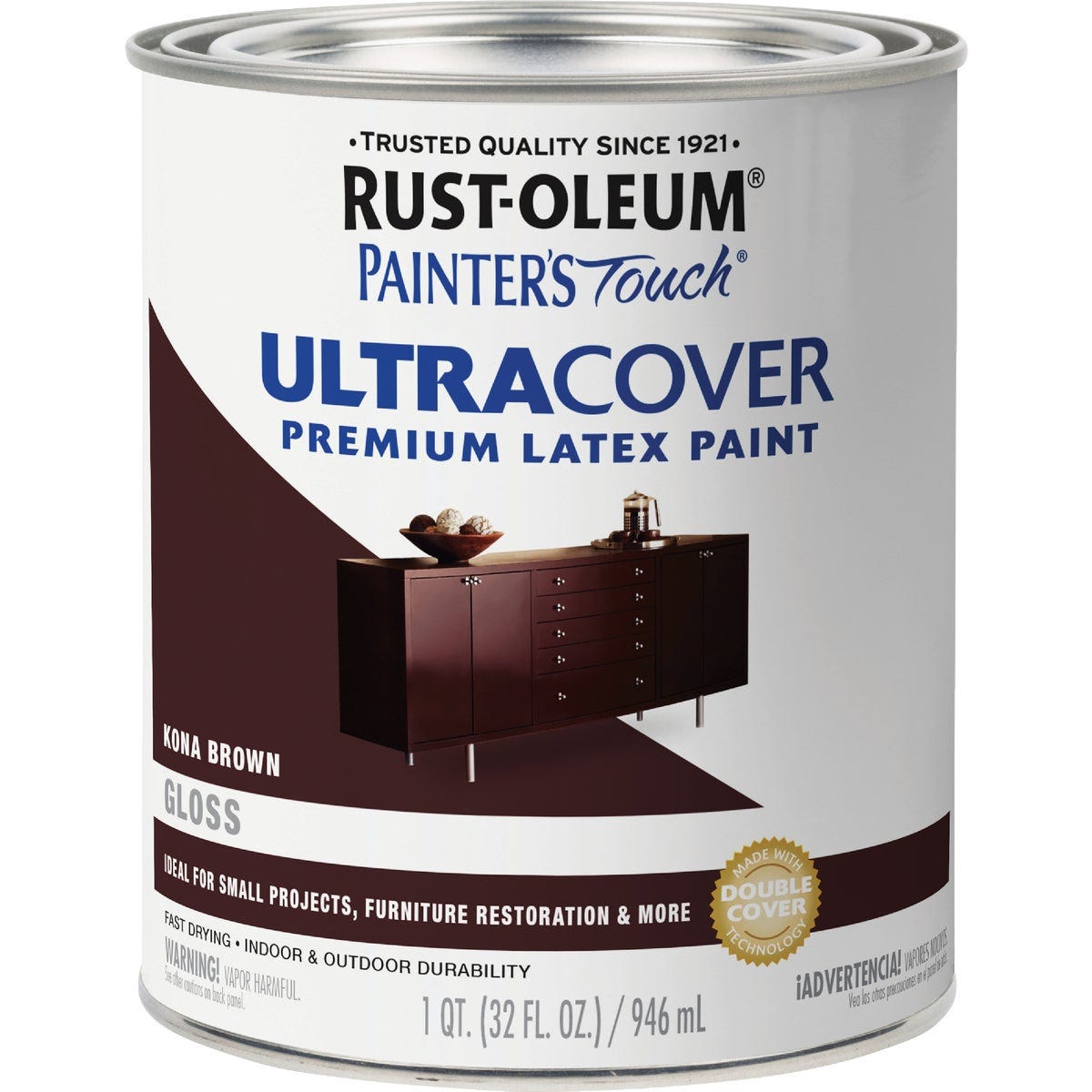Rust-Oleum Painter's Touch 2X Ultra Cover Premium Latex Paint, Gloss Kona Brown, 1 Qt. - photo 2