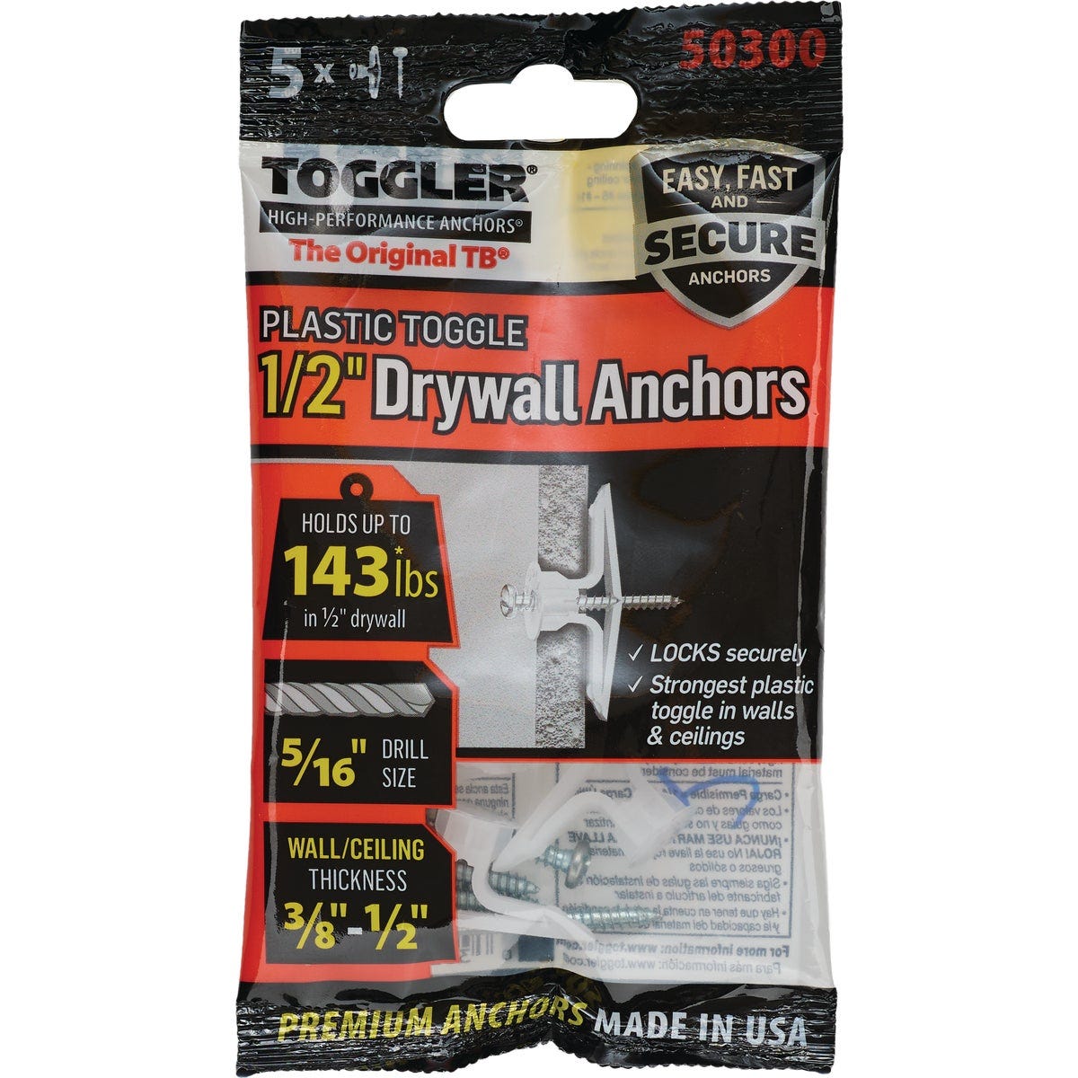 Toggler #8 x 1-1/2 In. Plastic Hollow Wall Anchors (5 Ct.) - photo 2