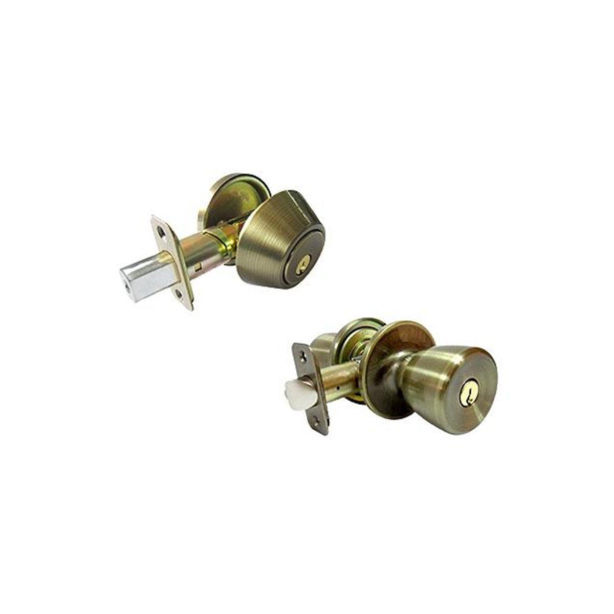 TruGuard Antique Brass Deadbolt and Door Knob Combination Lockset