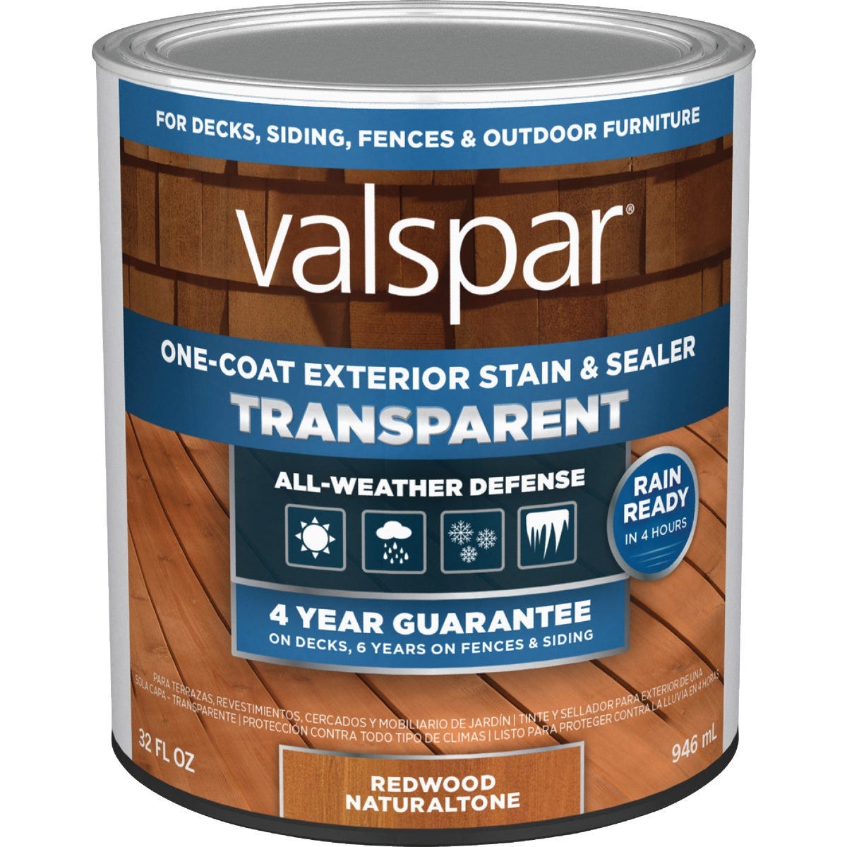 Valspar Transparent Deck Stain, Redwood Natural Tone, 1 Qt. - photo 2
