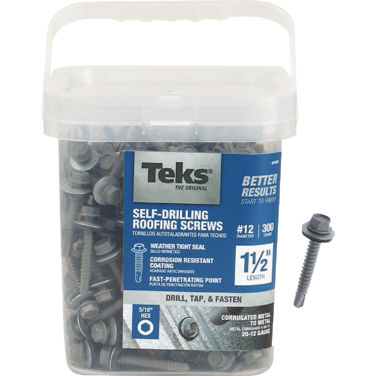 Teks #12 x 1-1/2 In. Hex Washer Head Self-Drilling Metal to Metal Roofing Screw (300-Count)
