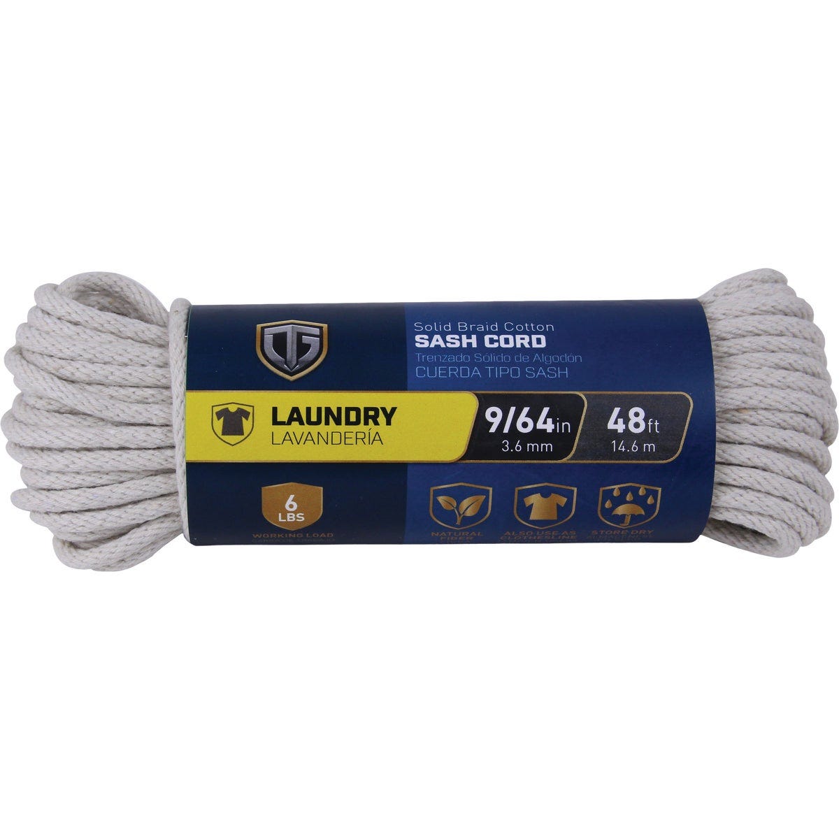 TruGuard 9/64 In. x 48 Ft. Natural Solid Braid Cotton Sash Cord - photo 2