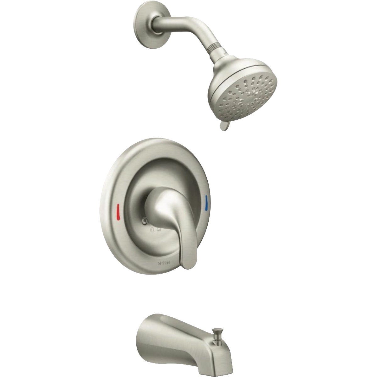 Moen Adler Brushed Nickel Posi-Temp Single Handle Tub/Shower Faucet and Spray Head Moen Adler Brushed Nickel Posi-Temp Single Handle Tub/Shower Faucet and Spray Head