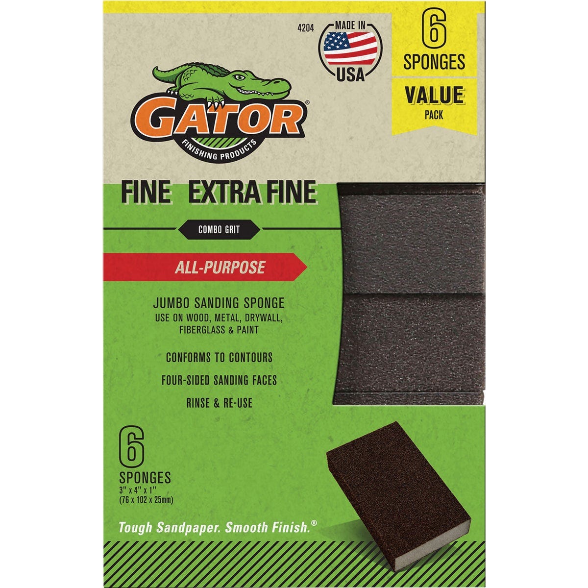 Gator 3 In. x 4 In. Extra Fine/Fine Sanding Sponge (6-Pack)