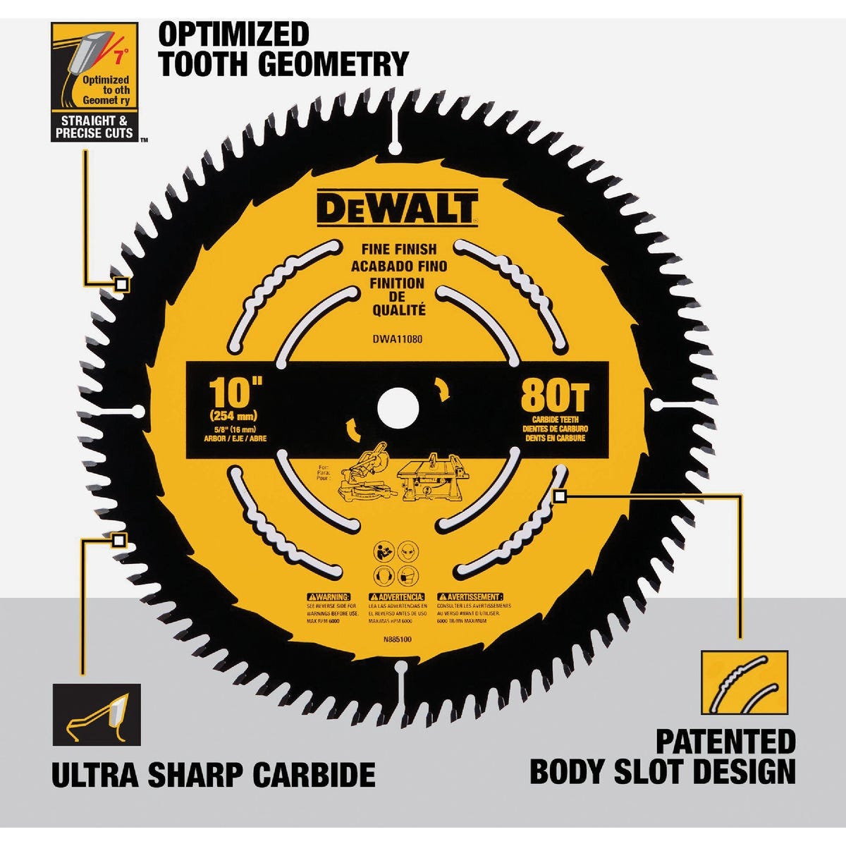 DEWALT 10 In. 80-Tooth Fine Finish Circular Saw Blade - photo 3 DEWALT 10 In. 80-Tooth Fine Finish Circular Saw Blade - photo 3