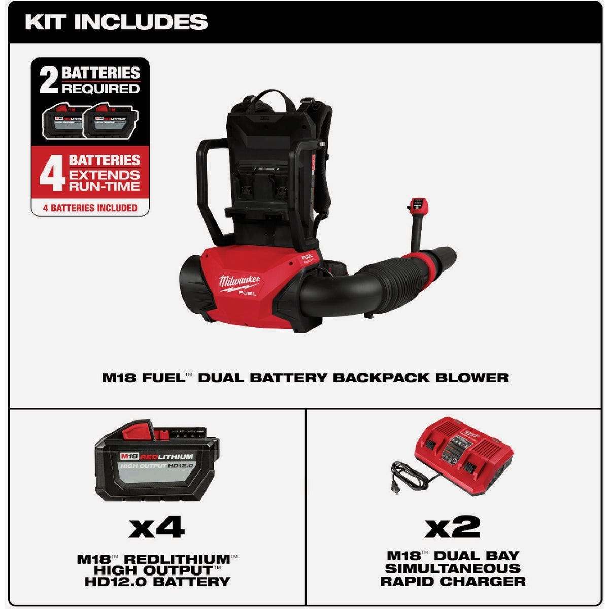Milwaukee M18 FUEL Dual Battery Backpack Blower Kit - photo 4