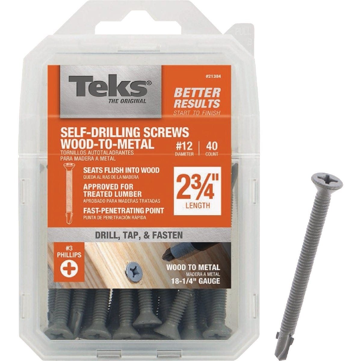 Teks #12 x 2-3/4 In. Phillips Flat Head Self-Drilling Wood to Metal Screw (40-Count) Teks #12 x 2-3/4 In. Phillips Flat Head Self-Drilling Wood to Metal Screw (40-Count)