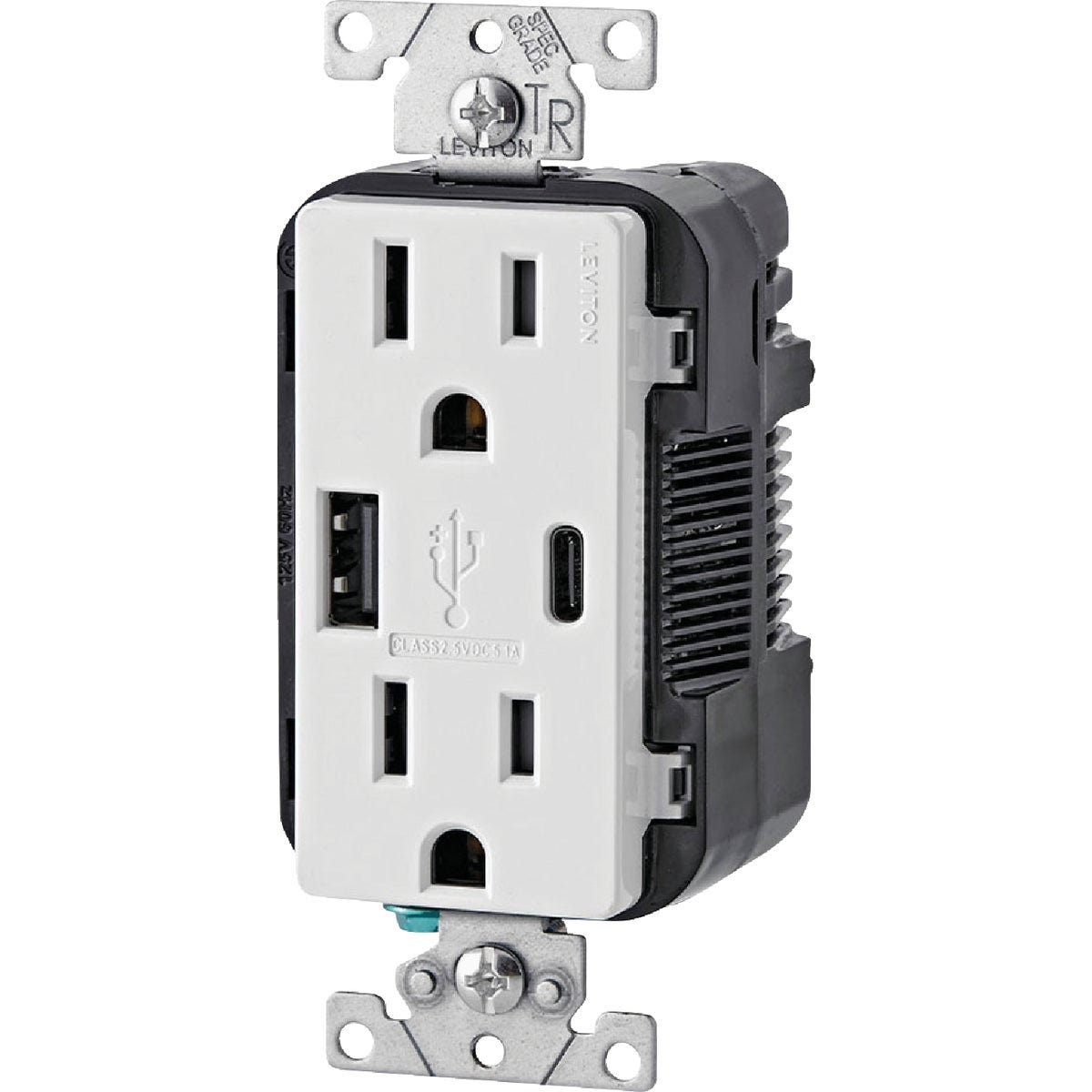 Leviton Decora 5.1A 5V White Type A/C USB Charging Outlet with 15A 125V 5-15R Tamper Resistant Duplex Outlet - photo 2