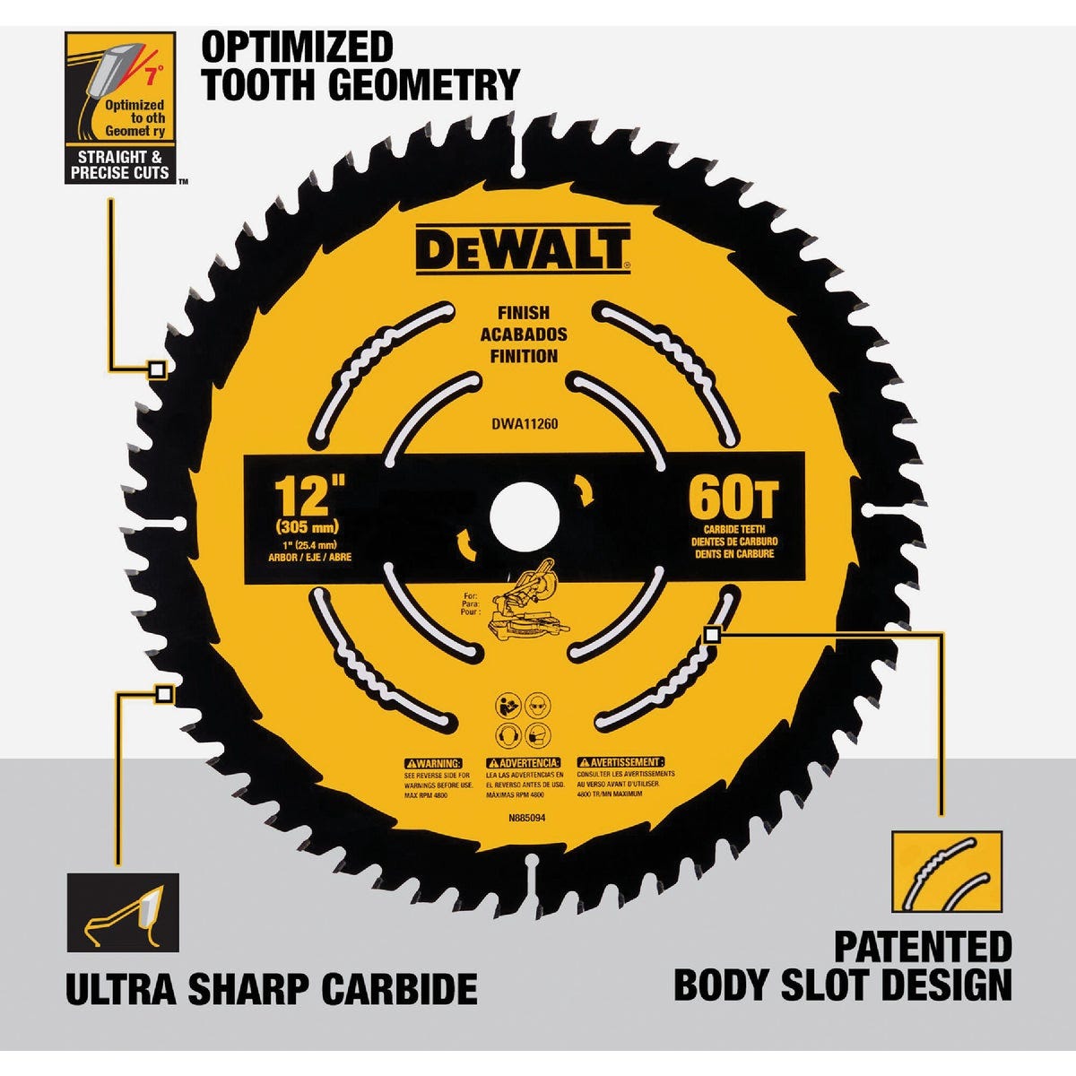 DEWALT 12 In. 60-Tooth Finish Circular Saw Blade - photo 3
