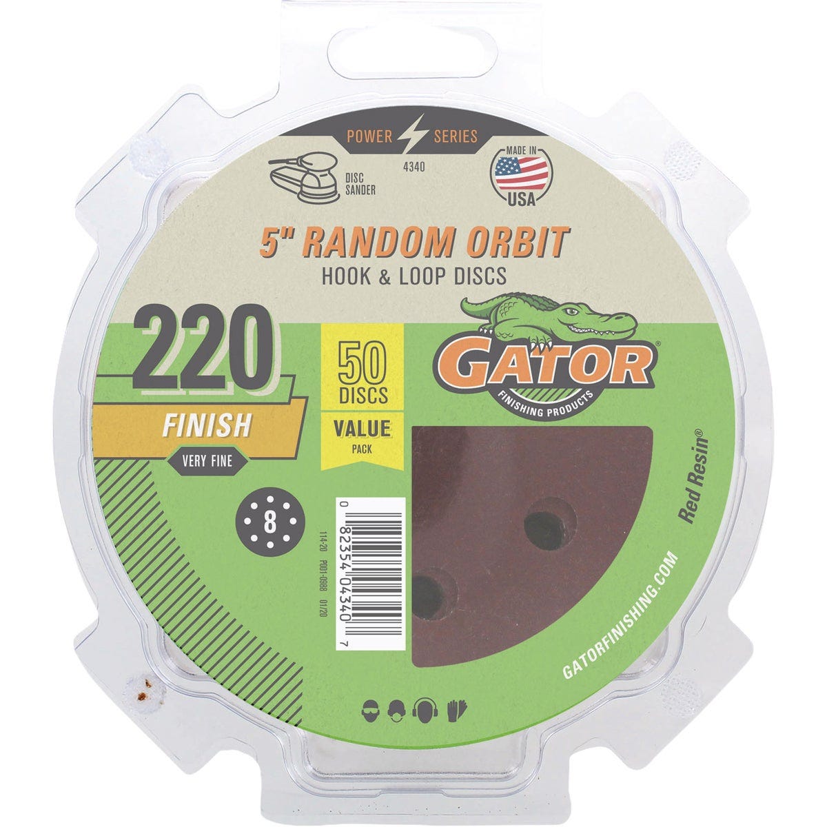 Gator 5 In. 8-Hole 220-Grit Hook & Loop Sanding Disc (50-Pack) Gator 5 In. 8-Hole 220-Grit Hook & Loop Sanding Disc (50-Pack)