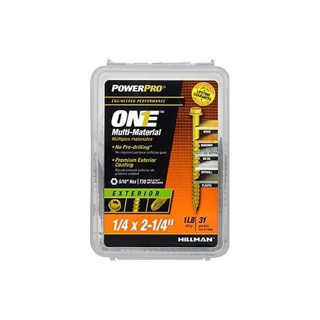 Hillman Power Pro One Exterior Screws, Hex Washer Head, Bronze Epoxy Coated, #1/4 x 2-1/4 In. (46-Pack)