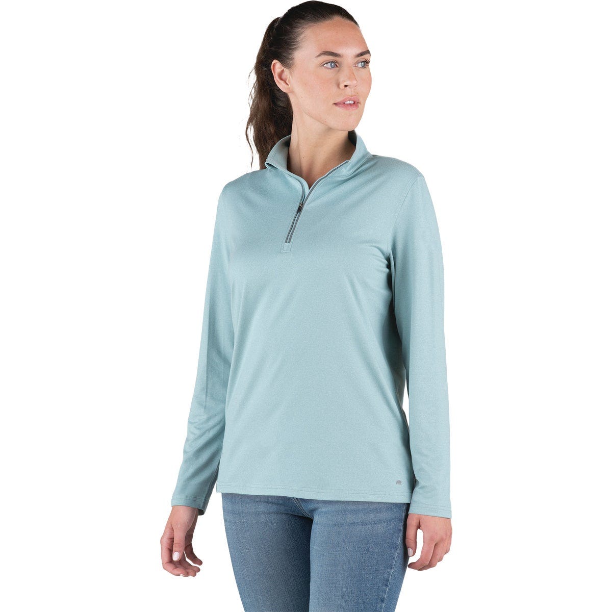Berne Women's Small Heathered Eggshell Blue Midweight UPF Quarter-Zip Shirt
