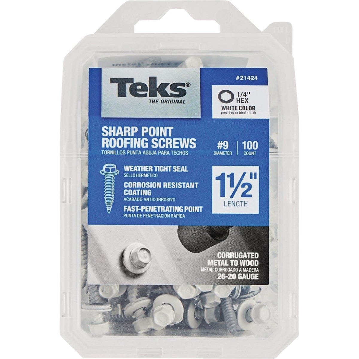 Teks #9 x 1-1/2 In. Hex Washer Head Sharp Point Metal to Wood White Roofing Screw (100 Ct.)