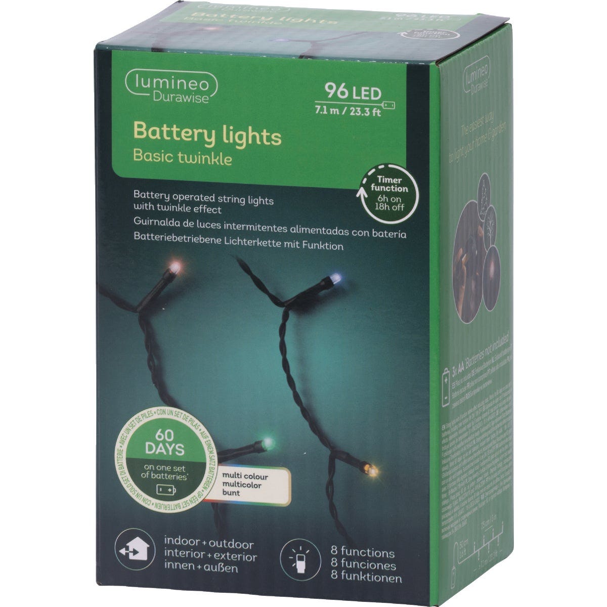 Lumineo Durawise 23.3 Ft. Multi LED Battery Operated Light Set