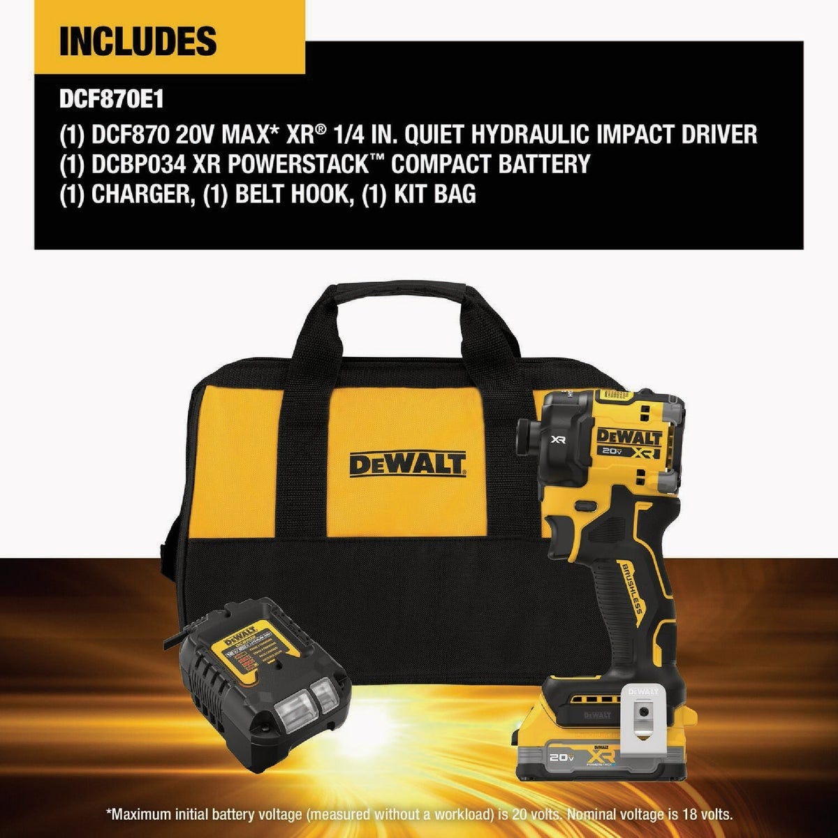 DEWALT 20V MAX XR 1/4 In. Quite Hydraulic Brushless Cordless Impact Driver Kit with XR POWERSTACK Battery & Charger - photo 2 DEWALT 20V MAX XR 1/4 In. Quite Hydraulic Brushless Cordless Impact Driver Kit with XR POWERSTACK Battery & Charger - photo 2