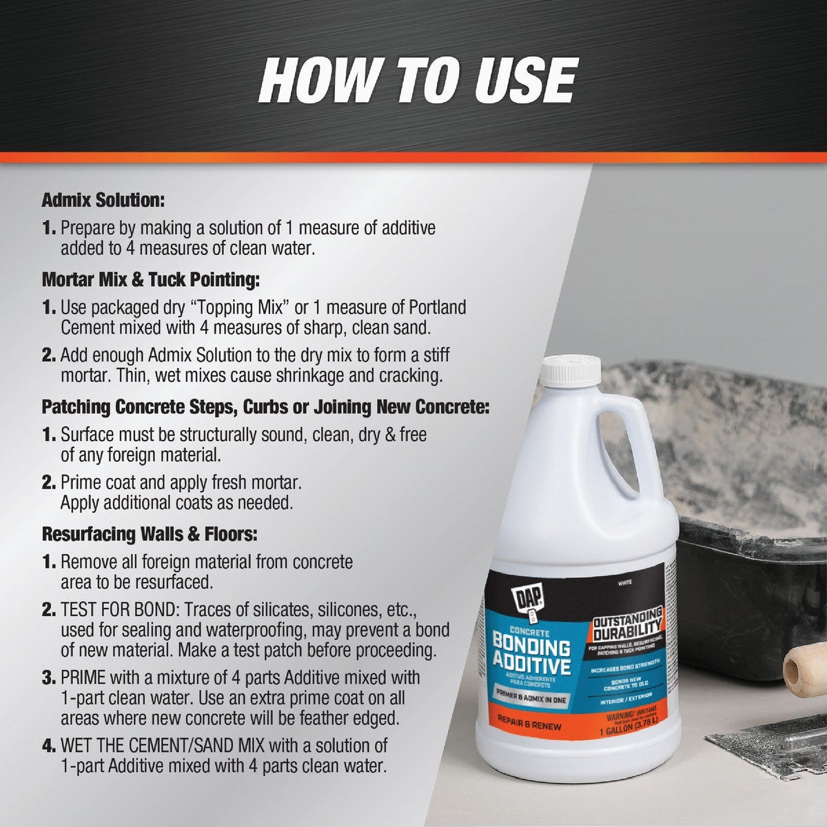 DAP 1 Gal. Concrete Bonding Additive, White - photo 3 DAP 1 Gal. Concrete Bonding Additive, White - photo 3