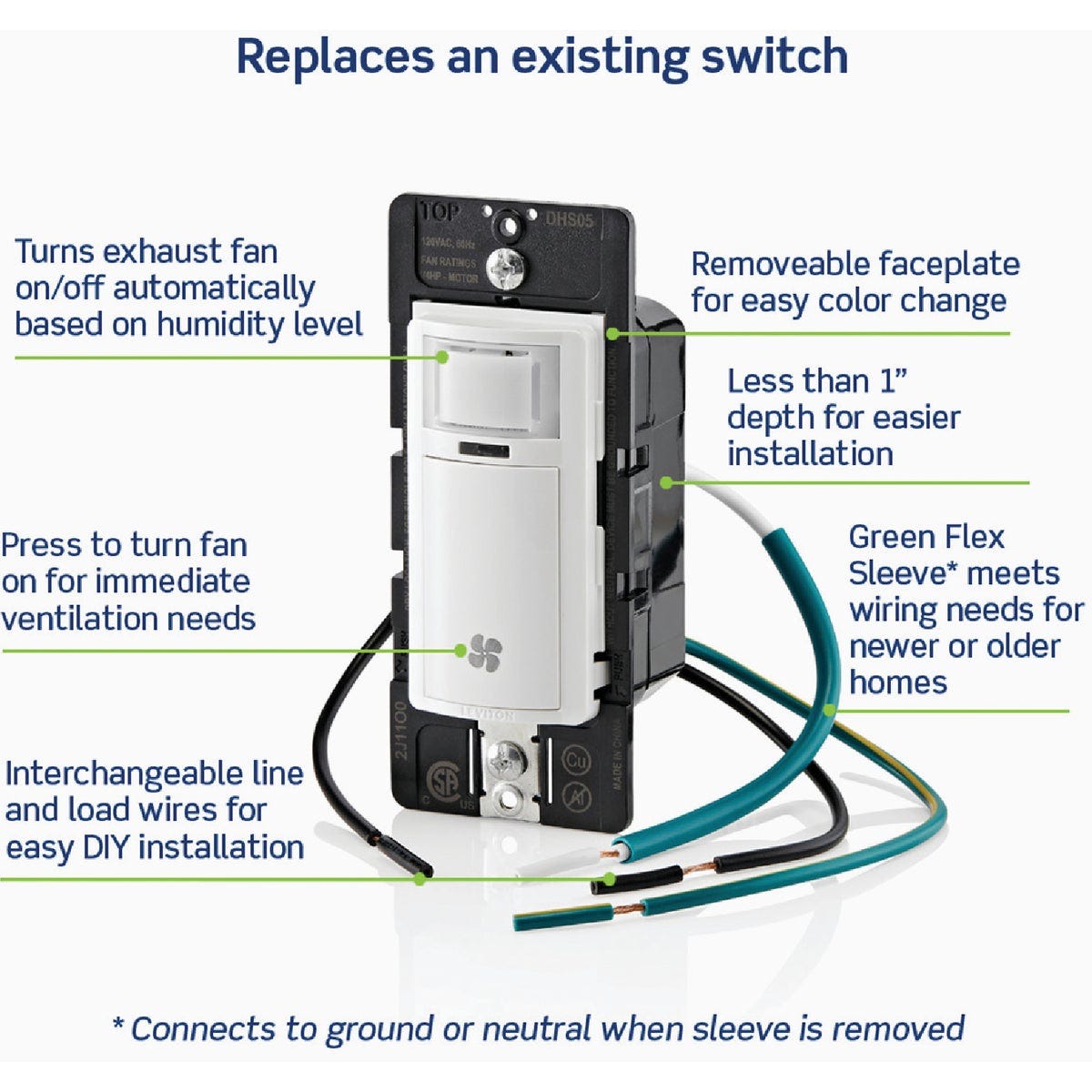 Leviton Decora White 120VAC In-Wall Humidity Sensor and Fan Control Switch for Bathroom Exhaust Fan - photo 4 Leviton Decora White 120VAC In-Wall Humidity Sensor and Fan Control Switch for Bathroom Exhaust Fan - photo 4