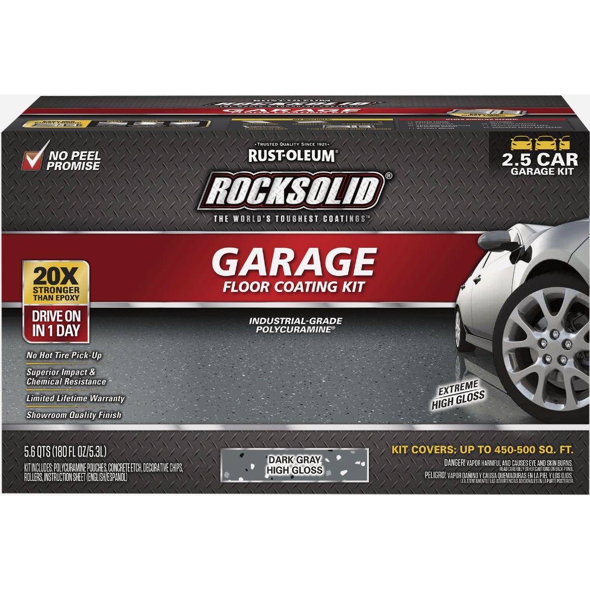 Rust-Oleum RockSolid Polycuramine Garage Floor Coating, Dark Gray, 2.5 Car Kit