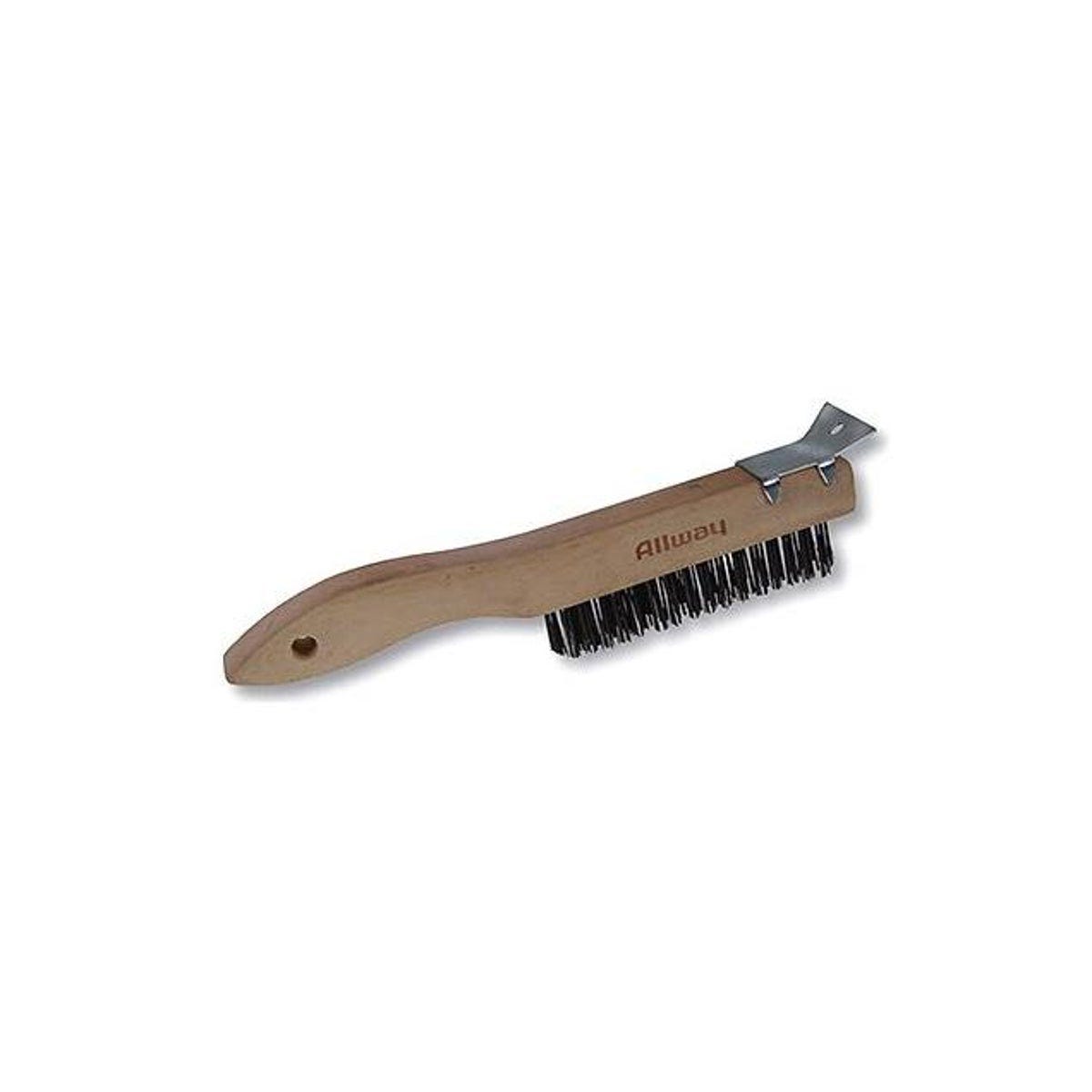 Allway Wood Handle Wire Brush with Scraper, 4 x 15 Rows