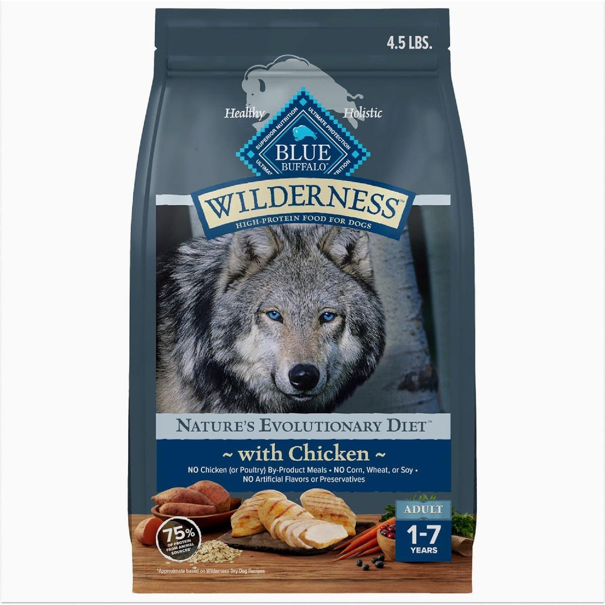 Blue Buffalo Wilderness Chicken High-Protein Grain Free 4.5 Lb. Adult Dry Dog Food Blue Buffalo Wilderness Chicken High-Protein Grain Free 4.5 Lb. Adult Dry Dog Food