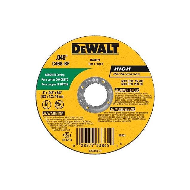 DEWALT 4 In. x 0.45 In. x 5/8 In. Concrete/Masonry Cut-Off Wheel DEWALT 4 In. x 0.45 In. x 5/8 In. Concrete/Masonry Cut-Off Wheel