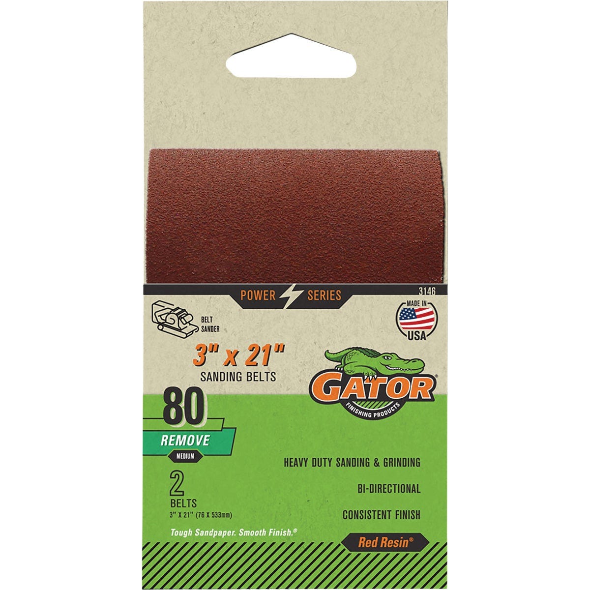 Gator 3 In. x 21 In. 40-Grit Aluminum Oxide Sanding Belt (2-Pack)
