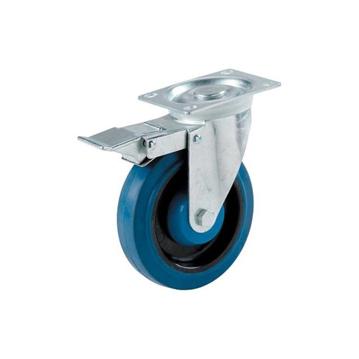 Richelieu 4 In. Blue Swivel Plate Caster with Brake