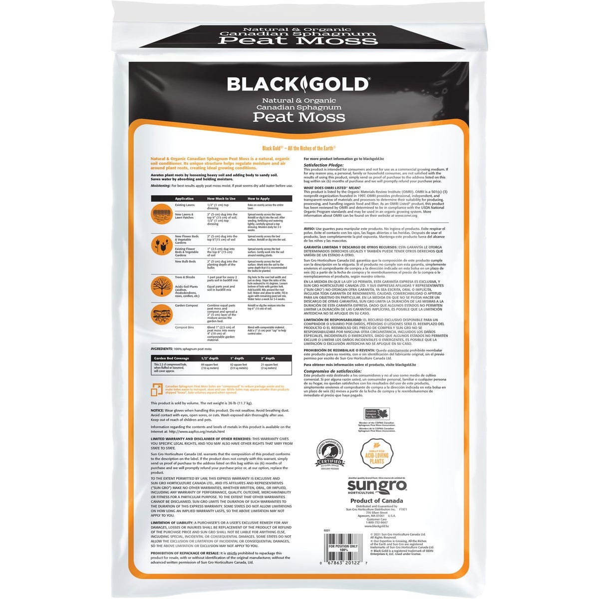Black Gold 2.2 Cu. Ft. Natural & Organic Canadian Sphagnum Peat Moss - photo 2