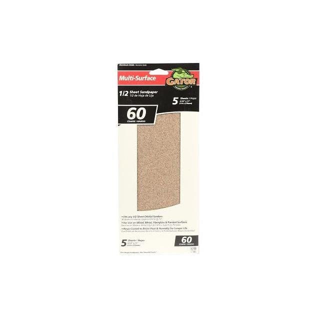 Gator 5-Pack 1/2-Sheet 60 Grit Sandpaper