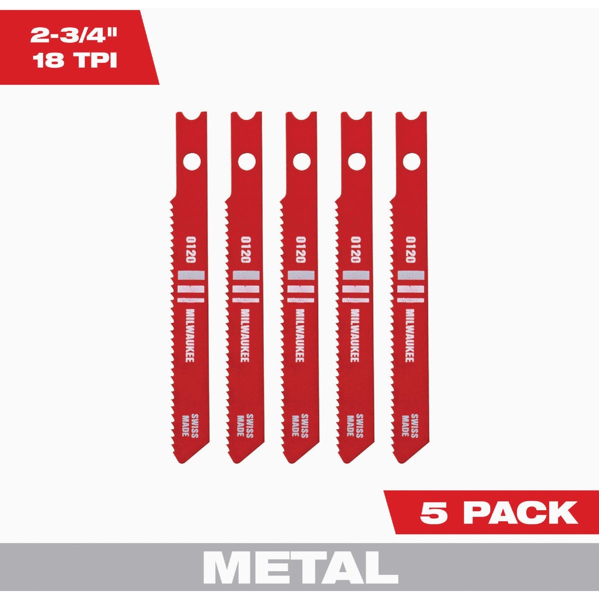 Milwaukee 2-3/4 In. x 18 TPI U-Shank HSS Jig Saw Blade for Metal (5-Pack)