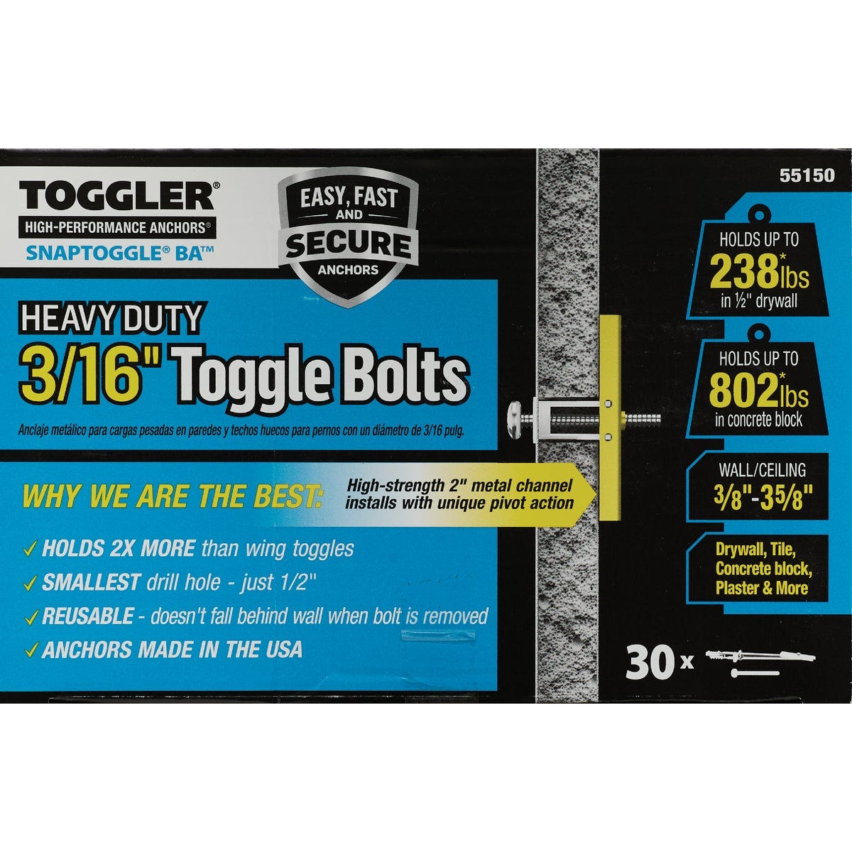 Toggler Snaptoggle 3/16 In.-24 x 2 In. Toggle Bolt (30-Count) - photo 2