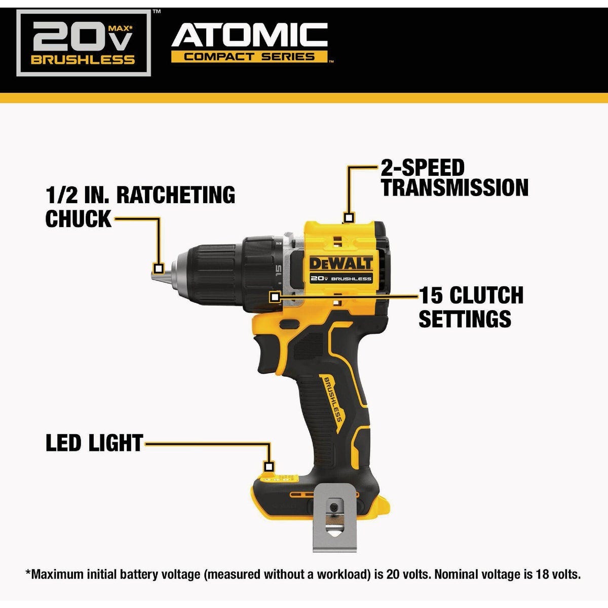 DEWALT ATOMIC 20V MAX 1/2 In. Brushless Cordless Drill/Driver (Tool Only) - photo 5
