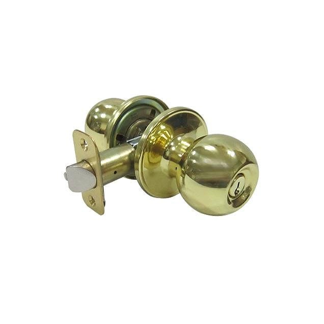 TruGuard Polished Brass Ball-Style Entry Door Knob Lockset