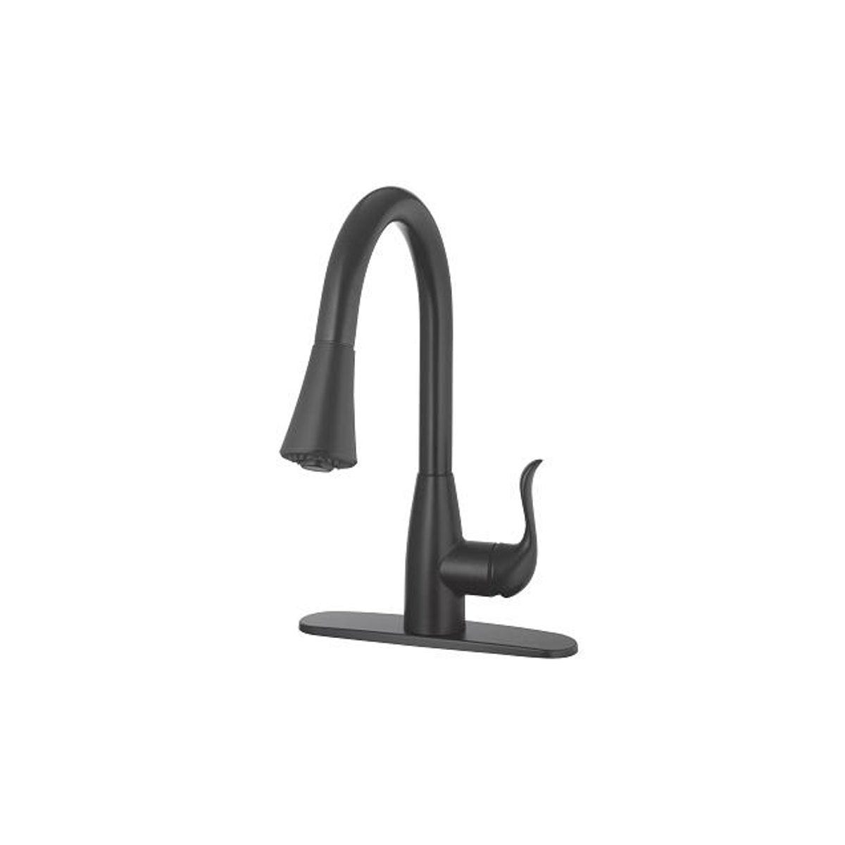 HomePointe 1-Handle Matte Black Pull-Down Spray Kitchen Faucet