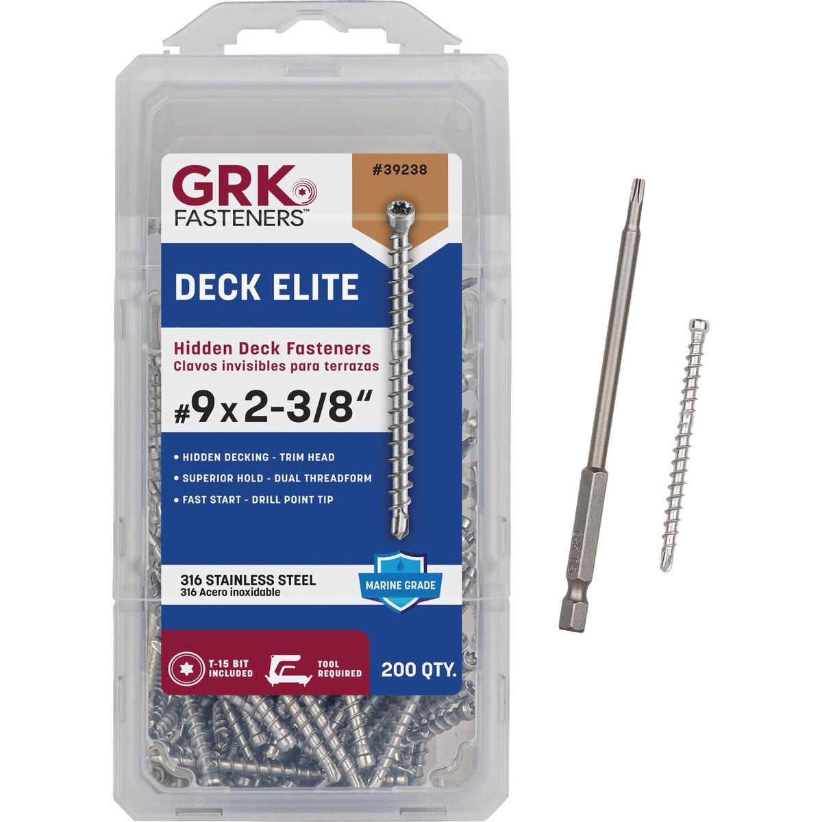 GRK Deck Elite #9 x 2-3/8 In. Star Drive Bugle-Head Stainless Steel Hidden Fastener Deck Screw (200-Count) - photo 2