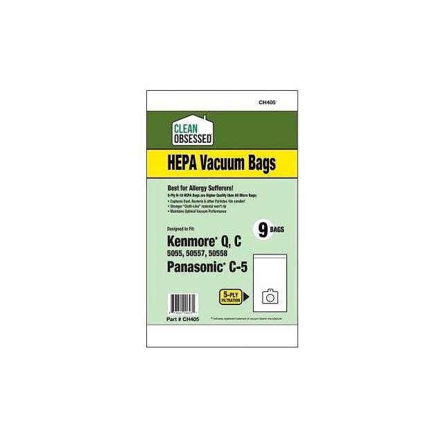 Clean Obsessed Kenmore & Panasonic Type Q, C & C-5 HEPA Vacuum Cleaner Bags (9-Pack)
