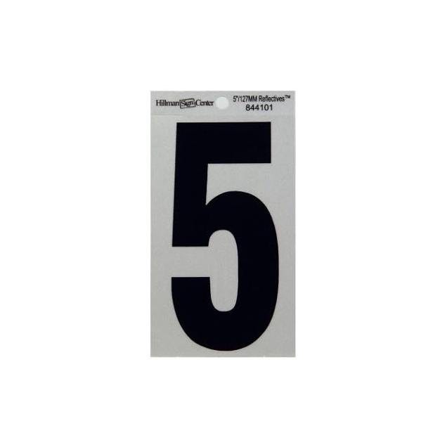 Hillman 5 In. Vinyl Black & Silver Reflective Adhesive Number, 5