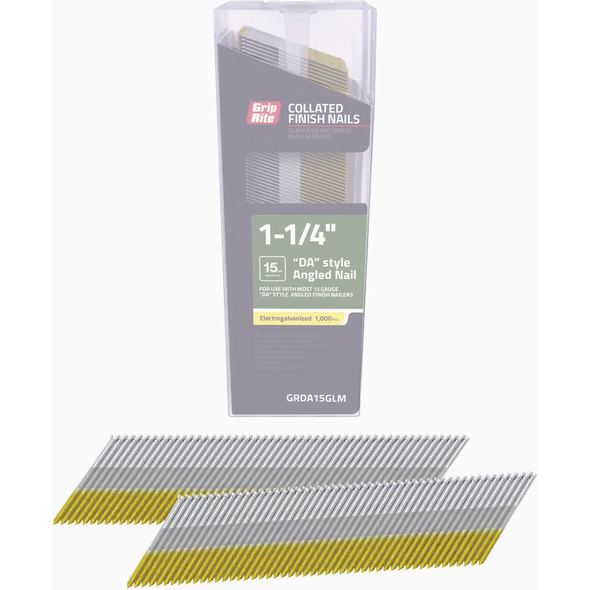 Grip-Rite 1-1/4 In. 15-Gauge Electrogalvanized DA-Style Angled Collated Finish Nails (1000 Ct.) Grip-Rite 1-1/4 In. 15-Gauge Electrogalvanized DA-Style Angled Collated Finish Nails (1000 Ct.)